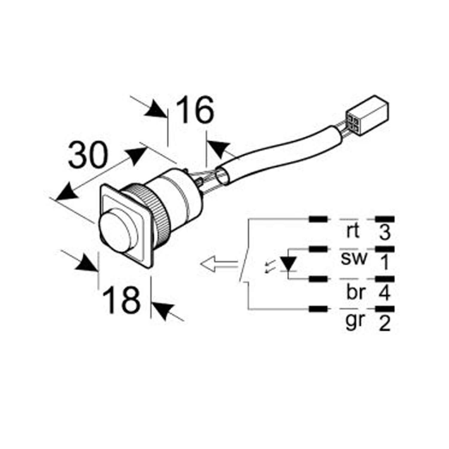 Taster T80 Heizsymbol mit Leitung Drucktaster mit Anzeige für T91/T99/T100