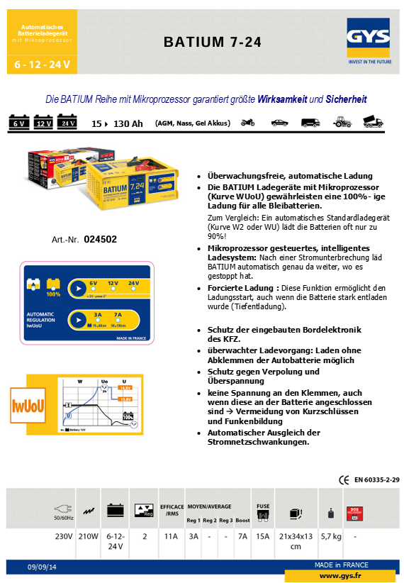 Batterieladegerät, Batium 7-24, 6,12,24V